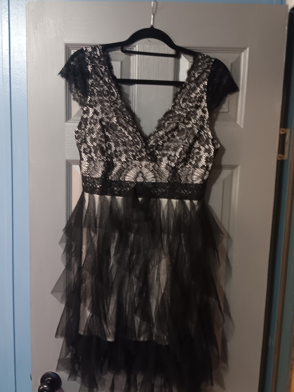 Black Lace & Tulle V-Neck Party Dress